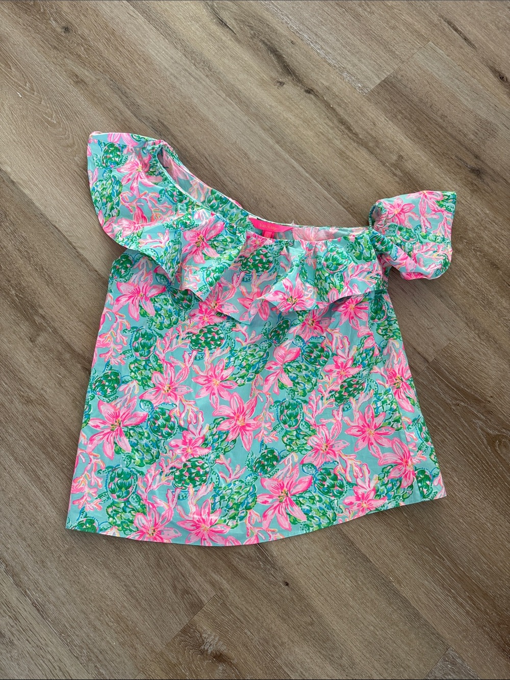 Floral Off-Shoulder Ruffle Top in Aqua and Pink